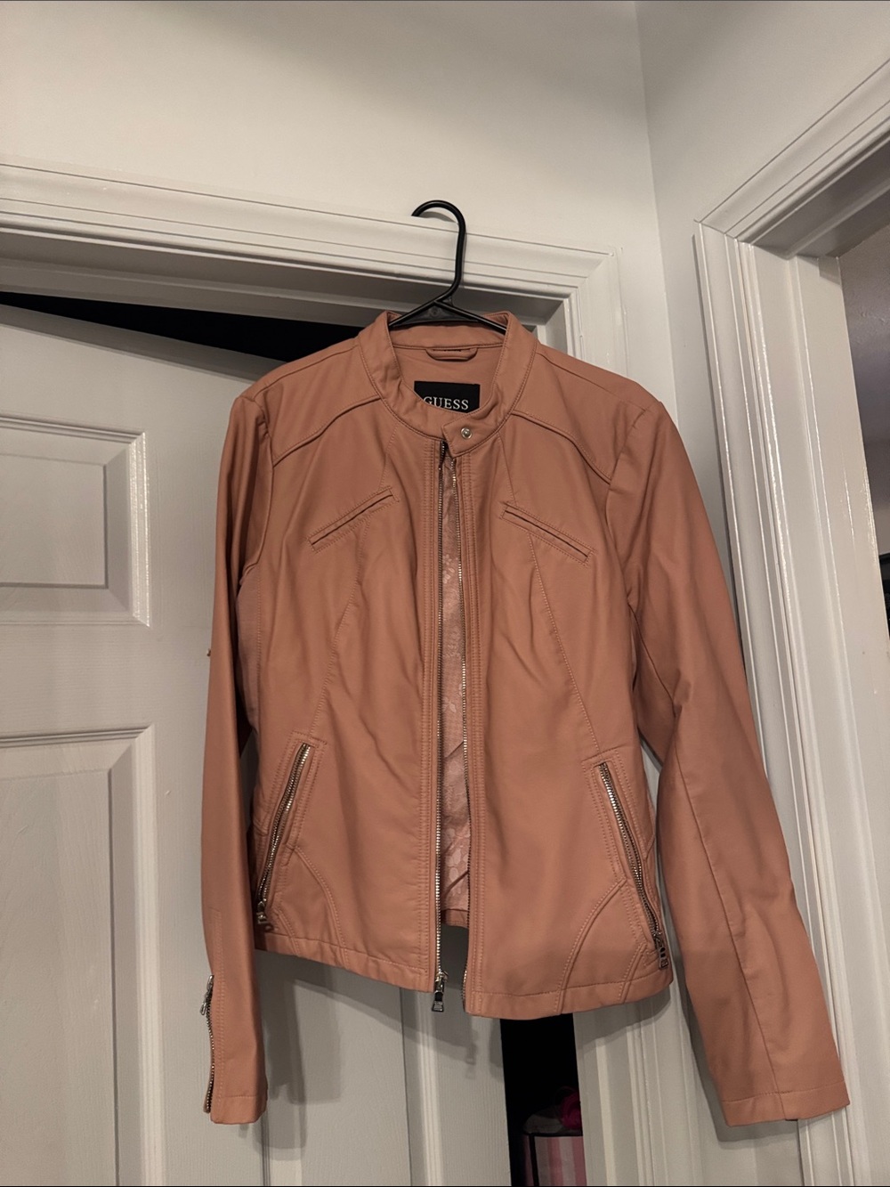GUESS Dusty Rose Faux Leather Moto Jacket